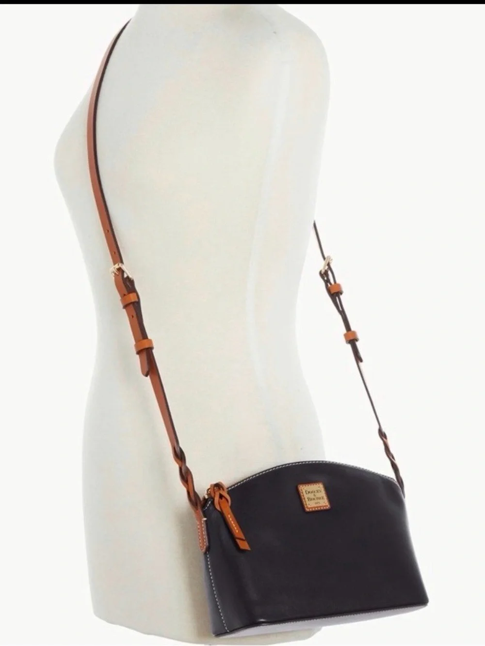 NWT Dooney & Bourke Black Leather Crossbody with Brown Strap